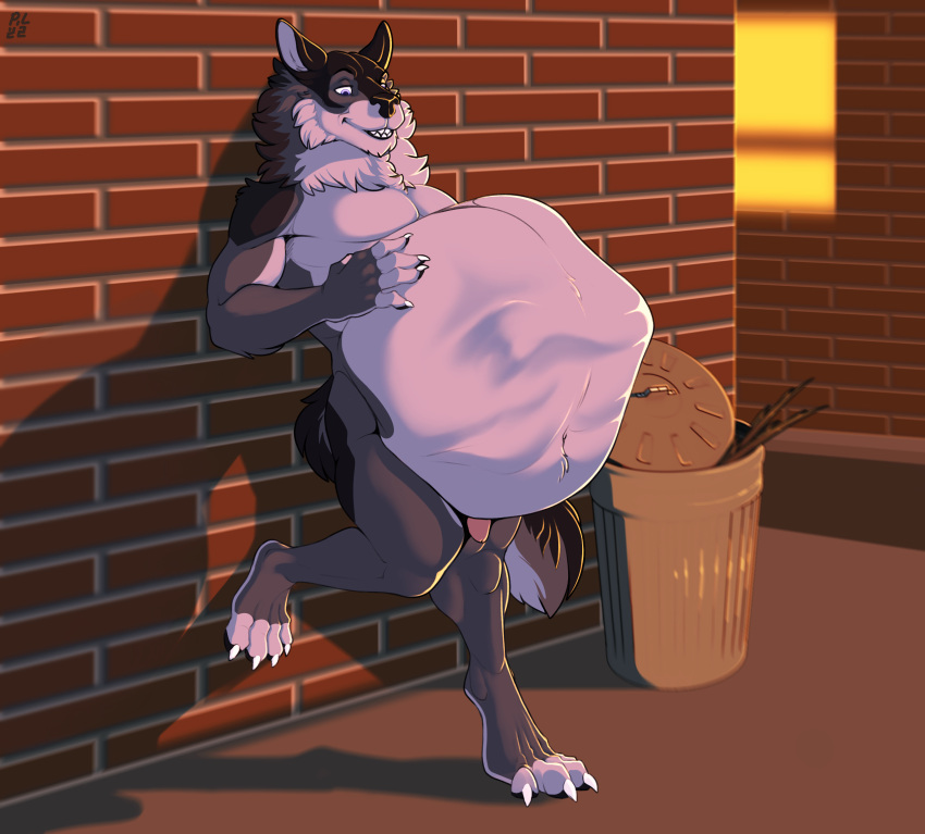 abdominal_bulge absurd_res anthro canid canine canis clint duo hi_res male male/male mammal oral_vore overweight overweight_male purplelove_(artist) vore wolf