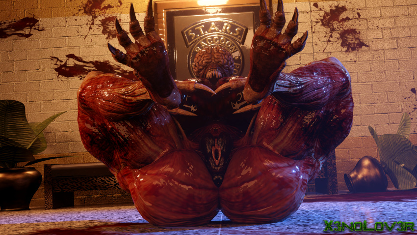 16:9 2022 3d_(artwork) 4k absurd_res anus big_breasts big_butt blood bodily_fluids breast_grab breasts butt capcom claws detailed_background digital_media_(artwork) exposed_brain eyeless fangs female genitals hand_on_breast hi_res huge_filesize humanoid licker_(resident_evil) long_tongue lying monster muscular muscular_female nipples nude open_mouth pussy red_body resident_evil solo spread_legs spreading teeth thekidxeno thick_thighs tongue tongue_out video_games wide_hips widescreen