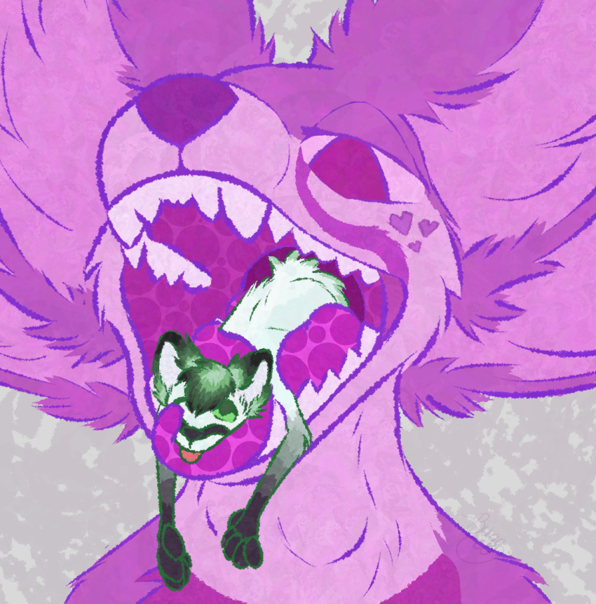 anthro arctic_fox bodily_fluids bugg_(artist) bugg_(bugg) canid canine duo fox fur hair male male/male mammal micro mouth_shot neck_bulge nude open_mouth saliva simple_background size_difference soft_vore taki_(takiama) teeth tongue tongue_out volx vore