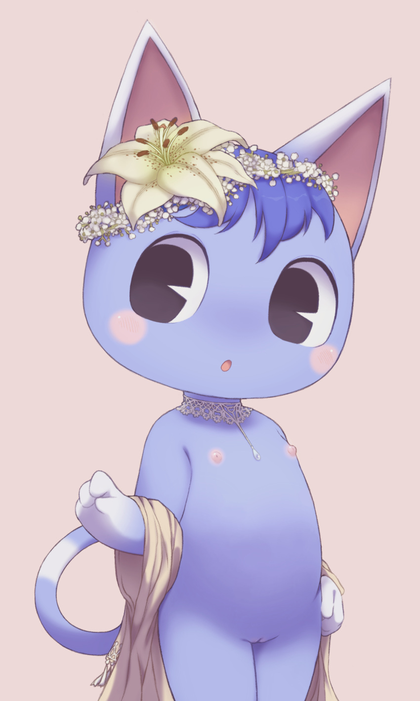 absurd_res accessory animal_crossing anthro black_eyes blue_body blue_fur blue_hair casual_nudity dipstick_ears dipstick_tail domestic_cat felid feline felis female floral flower flower_accessory flower_crown flower_garland flower_hair_accessory flower_in_hair fur garland genitals gloves_(marking) hair hair_accessory head_wreath hi_res holding_object jewelry mammal markings multicolored_ears multicolored_tail necklace nintendo nipples nude plant portrait pussy robo_(pixiv) rosie_(animal_crossing) rosy_cheeks simple_background solo tail_markings tan_background three-quarter_portrait towel video_games