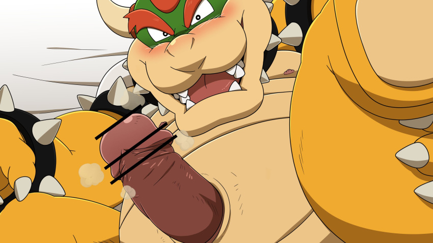 2022 anthro blush bowser censored erection eto1212 genitals hi_res kemono koopa male mario_bros musk nintendo nipples overweight overweight_male penis scalie slit solo video_games