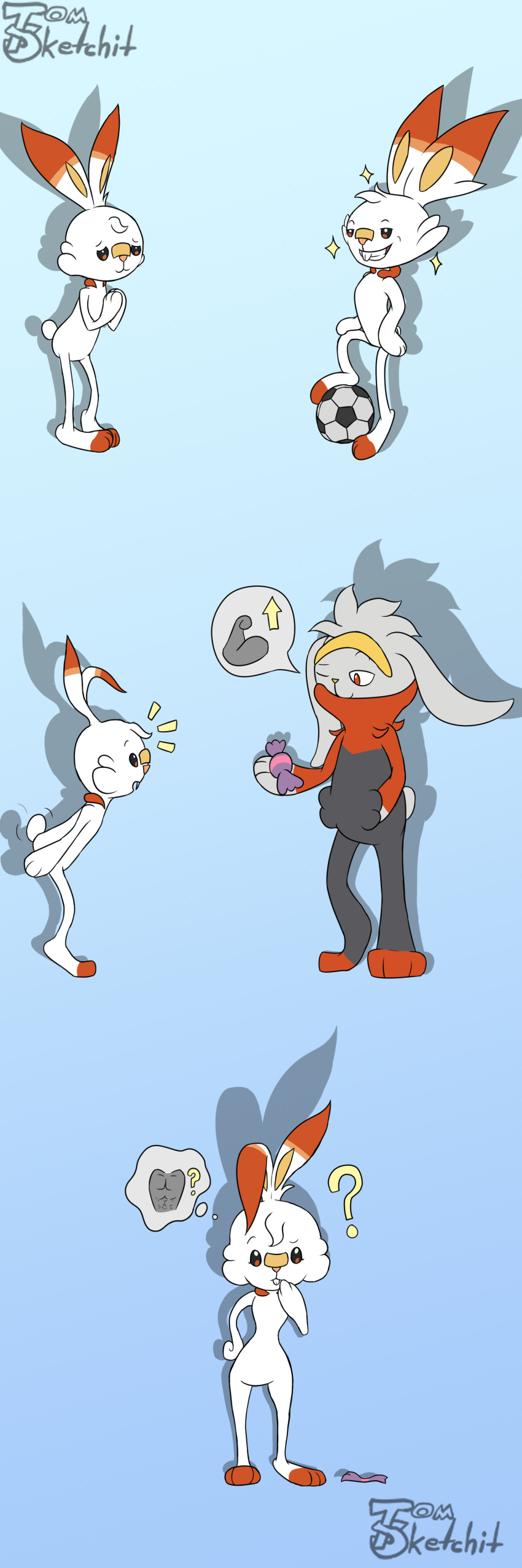 absurd_res candy dessert duo evolution evolution_(transformation) female feminization feral food gender_transformation hi_res male nintendo pok&eacute;mon pok&eacute;mon_(species) raboot rare_candy scorbunny simple_background tomsketchit transformation video_games