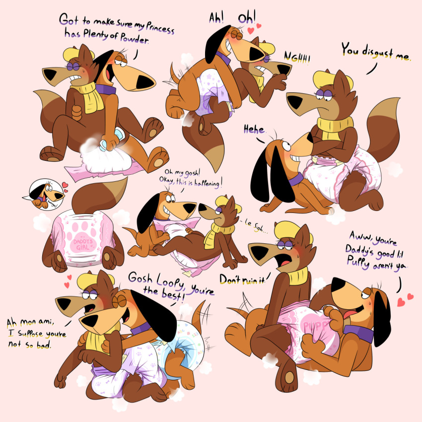 &lt;3 anthro augie_doggie_and_doggie_daddy baby_powder blush bodily_fluids butt butt_grab canid canine canis diaper diaper_change diaper_humping doggie_daddy domestic_dog female from_behind_position hand_on_butt hanna-barbera hi_res humping_diaper infantilism jupiters loopy_(loopy_de_loop) loopy_de_loop male male/female mammal on_lap poof sex sitting_on_lap solo sweat tail_motion tailwag wolf