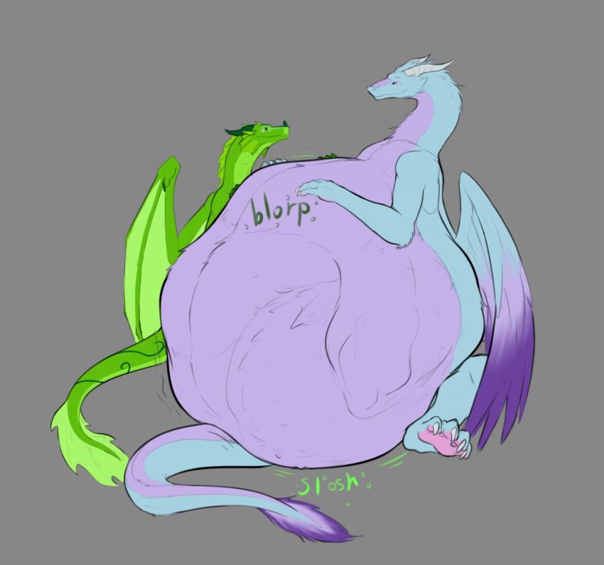 after_vore belly big_belly dragon dragon_pred dragon_prey feral feral_pred feral_prey fur furred_dragon green_dragon group hand_on_stomach horn male mua_(talvi_is_here) nortllos onomatopoeia rye_(ryv3r) same_size_vore sitting sound_effects text vore wings