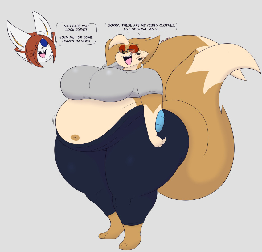 2_tails absurd_res ahoge ambiguous_gender anthro anthrofied bailey_(dewwydarts) belly belly_overhang big_belly big_breasts big_butt breasts butt cinderace clothed clothing curvy_figure dewwydarts disembodied_head duo english_text eyewear fangs female floatzel fur glasses hair hi_res huge_butt huge_hips multi_tail nintendo obese obese_anthro obese_female overweight overweight_anthro overweight_female pok&eacute;mon pok&eacute;mon_(species) pok&eacute;morph red_eyes sharp_teeth speech_bubble steve_(dewwydarts) teeth text video_games voluptuous wide_hips