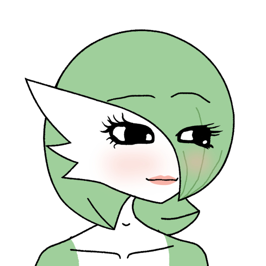 2021 black_eyes eye_through_hair fashionable_style_gardevoir female gardevoir green_hair hair hair_over_eye hi_res holowear_(pok&eacute;mon) meme nintendo not_furry one_eye_obstructed parody pearboy-ooh pok&eacute;mon pok&eacute;mon_(species) pok&eacute;mon_unite simple_background solo translucent translucent_hair video_games white_background wojak