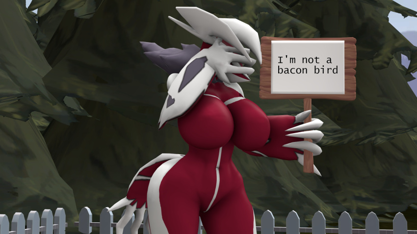 16:9 2021 3d_(artwork) anthro big_breasts breasts digital_media_(artwork) dnrud12 english_text facepalm featureless_breasts female fence fur genitals grey_body grey_fur hi_res holding_object holding_sign legendary_pok&eacute;mon navel nintendo plant pok&eacute;mon pok&eacute;mon_(species) pok&eacute;morph pose pussy red_body red_skin shiny_pok&eacute;mon sign solo source_filmmaker standing text text_on_sign tree video_games white_body white_skin widescreen yveltal