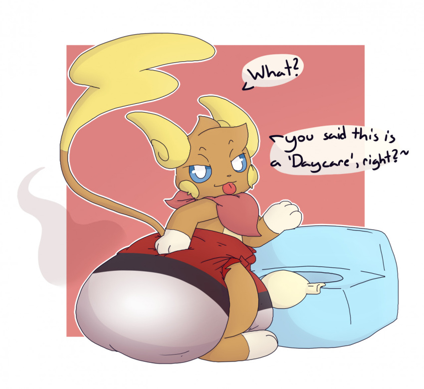 alolan_form alolan_raichu anthro bandanna big_diaper blue_eyes boredomwithfriends brown_body brown_fur diaper feces fur kerchief messy_diaper mocking nintendo pok&eacute;ball pok&eacute;ball_diaper pok&eacute;mon pok&eacute;mon_(species) potty potty_training raichu red_bandanna red_kerchief regional_form_(pok&eacute;mon) simple_background soiled_diaper soiling solo speech_bubble standing text toilet tongue tongue_out touching_diaper video_games white_body white_fur