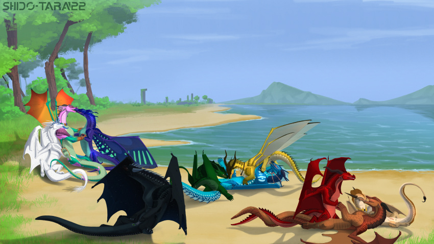 absurd_res beach bodily_fluids chastity_device chastity_piercing coral_(wof) deathbringer_(wof) dragon female feral genital_fluids genital_piercing genitals glory_(wof) group group_sex hi_res hivewing_(wof) icewing_(wof) invalid_tag leafwing_(wof) male male/female mudwing_(wof) nightwing_(wof) orgy piercing pussy pussy_juice rainwing_(wof) ruby_(wof) sandwing_(wof) seaside seawing_(wof) sex shido-tara silkwing_(wof) skywing_(wof) snowfall_(wof) thorn_(wof) threesome wings_of_fire