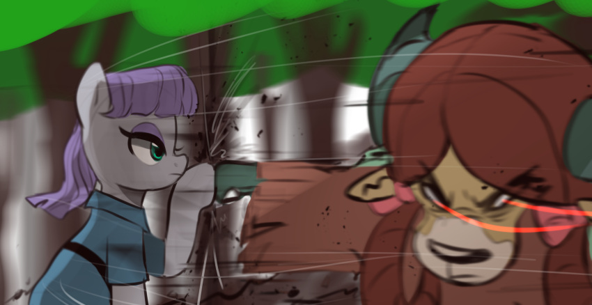 absurd_res bovid bovine earth_pony equid equine female friendship_is_magic glowing glowing_eyes hasbro hi_res horn horse mammal marenlicious maud_pie_(mlp) motion_blur motion_lines my_little_pony one-punch_man one_(manga) parody pony punk scene_parody yak yona_yak_(mlp)