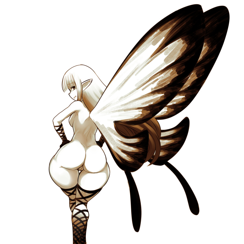 airy_(bravely_default) armwear back_boob big_butt bravely_default breasts butt clothing fairy female genitals hair hand_on_hip hi_res humanoid humanoid_pointy_ears jadf leggings legwear long_hair looking_at_viewer looking_back multicolored_hair nude pussy silicon_studio smile solo thick_thighs thigh_gap two_tone_hair white_body white_skin wide_hips wings
