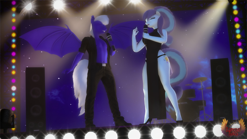 absurd_res anthro anthrofied bat_pony clothed clothing coloratura_(mlp) concert dress earth_pony equid equine fan_character female footwear friendship_is_magic hasbro hi_res high_heels horse loveslove male mammal membrane_(anatomy) membranous_wings microphone my_little_pony open_clothing open_shirt open_topwear pony shirt spread_wings topwear wings