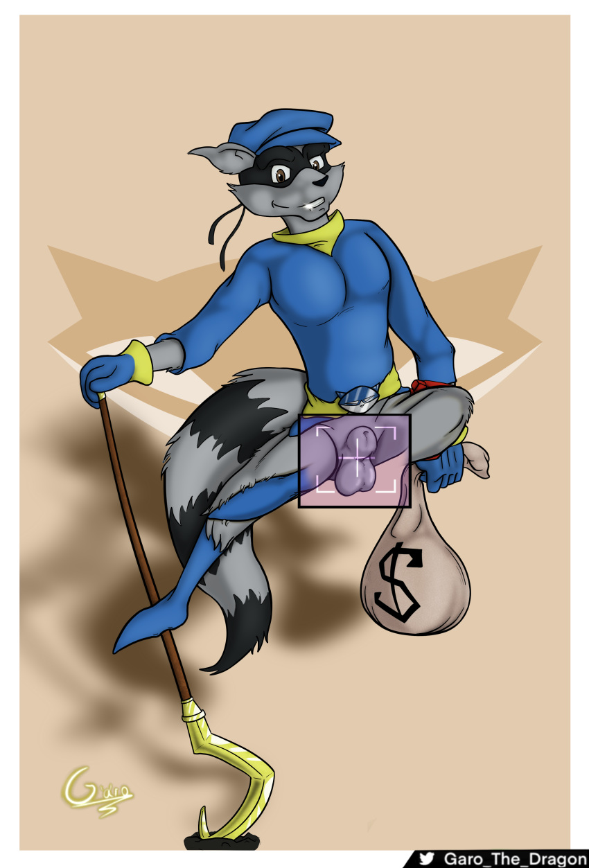 absurd_res animal_genitalia anthro balls bottomless cane clothed clothing colored garo_(artist) genitals hi_res looking_at_viewer male mammal mask money_bag nude pecs procyonid raccoon shaded sheath simple_background slim sly_cooper sly_cooper_(series) smile smiling_at_viewer solo sony_corporation sony_interactive_entertainment sucker_punch_productions thief video_games xray_view