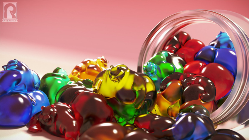 3d_(artwork) anthro balls belly big_belly big_breasts big_butt blue_body breasts butt butt_grab butt_squish candy dessert digital_media_(artwork) food food_creature genitals glistening green_body group group_sex gummy_(food) gummy_bear_(food) hand_on_butt hi_res huge_breasts huge_butt jar mammal obese orange_body orgy overweight red_body reyriders sex simple_background squish thick_thighs translucent ursid wide_hips yellow_body