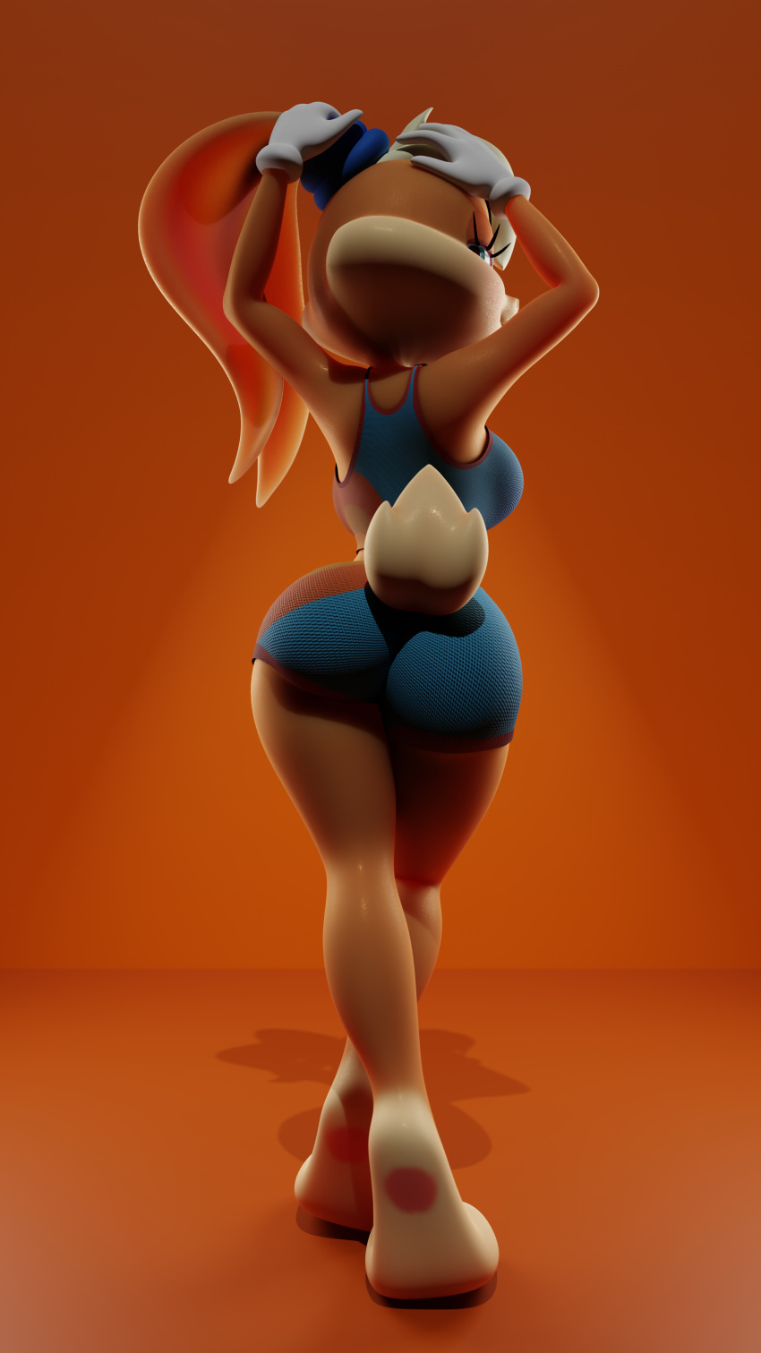 3d_(artwork) absurd_res anthro blender_(software) bottomwear butt clothing digital_media_(artwork) female hare hi_res hyde360 lagomorph leporid lola_bunny looney_tunes mammal rabbit rear_view shorts solo sportswear warner_brothers