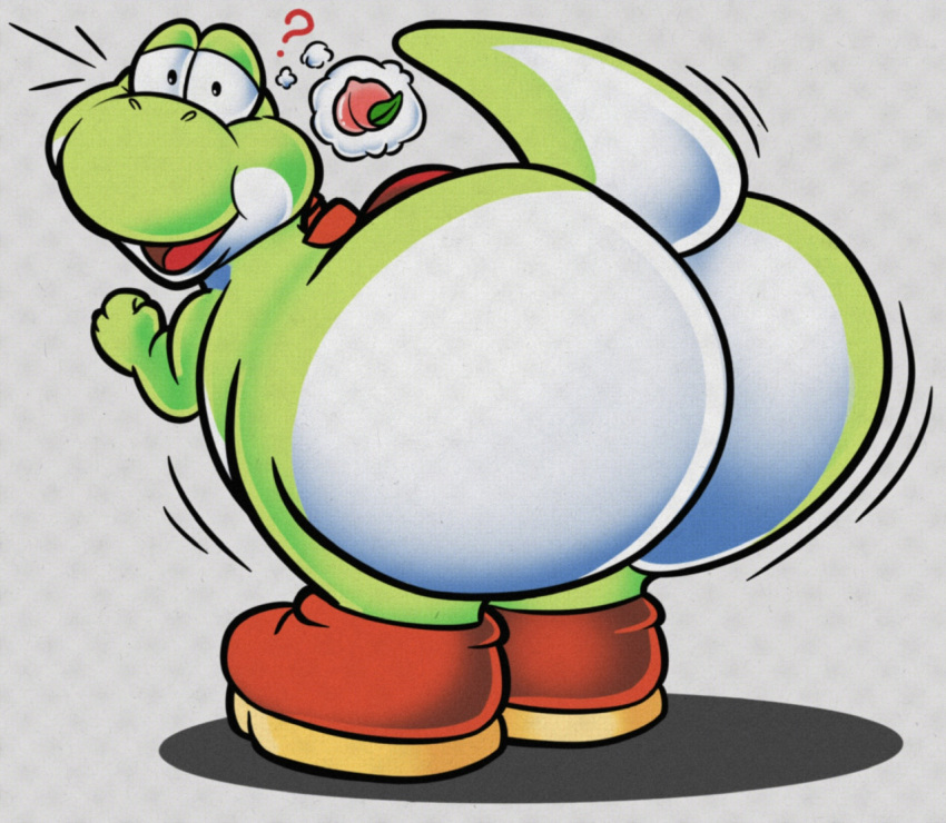 bastardpalace big_butt butt clothing dinosaur footwear green_body green_skin mario_bros nintendo raised_tail reptile saddle scalie shoes slightly_chubby solo spikes thick_thighs video_games yoshi yoshi_(character)