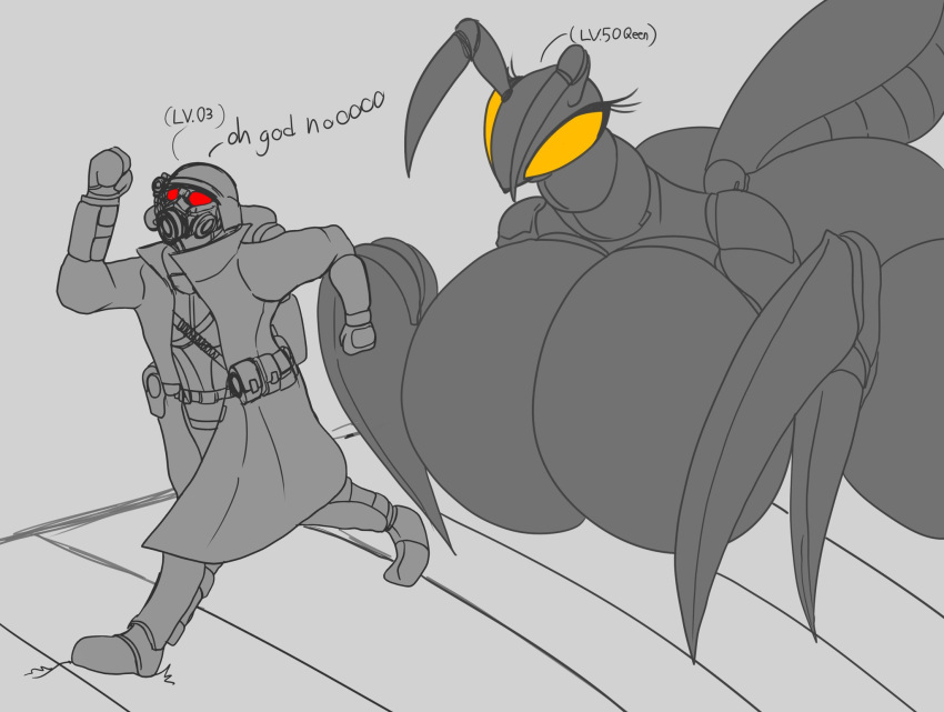 antennae_(anatomy) anthro arthropod bethesda_softworks big_breasts big_butt breasts butt clothed clothing dialogue english_text fallout female glowing glowing_eyes hi_res huge_breasts human hyper hyper_breasts insect male mammal non-mammal_breasts nude running text thick_thighs vf-01s video_games wide_hips