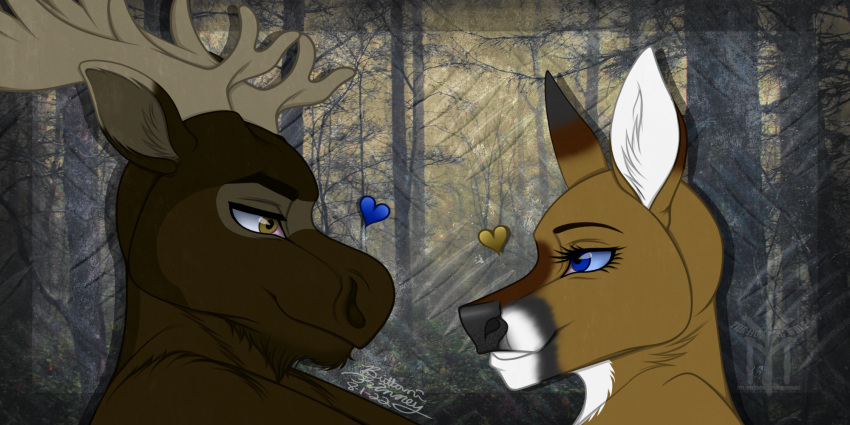 anthro antlers betty_(disambiguation) capreoline cervid cervine couple_(disambiguation) duo female hi_res horn humanoid icon male male/female mammal mates moose thehuntingwolf whitetaile