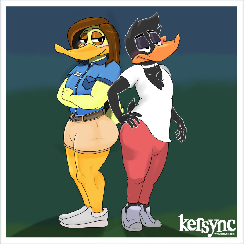 anatid anseriform anthro avian bird clothed clothing daffy_duck duck duo female fully_clothed hi_res kersync looney_tunes male redesign safe_(disambiguation) the_looney_tunes_show tina_russo warner_brothers