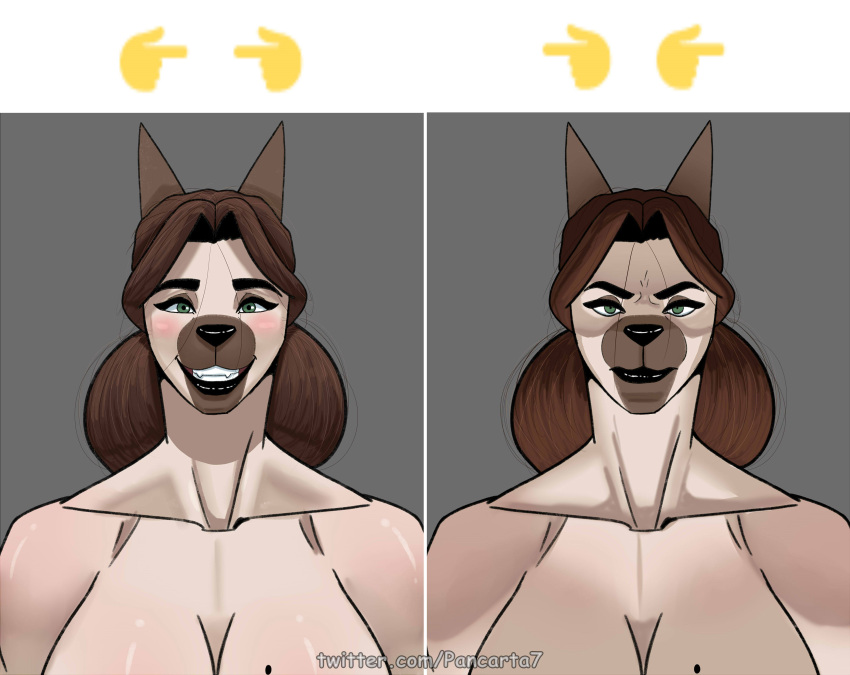 absurd_res anthro big_breasts breasts canid canine canis colored domestic_dog dramatic_lighting emoji expressions female frown hi_res looking_at_viewer mammal maria_(pancarta) meme mole_on_breast nude pancarta portrait smile solo