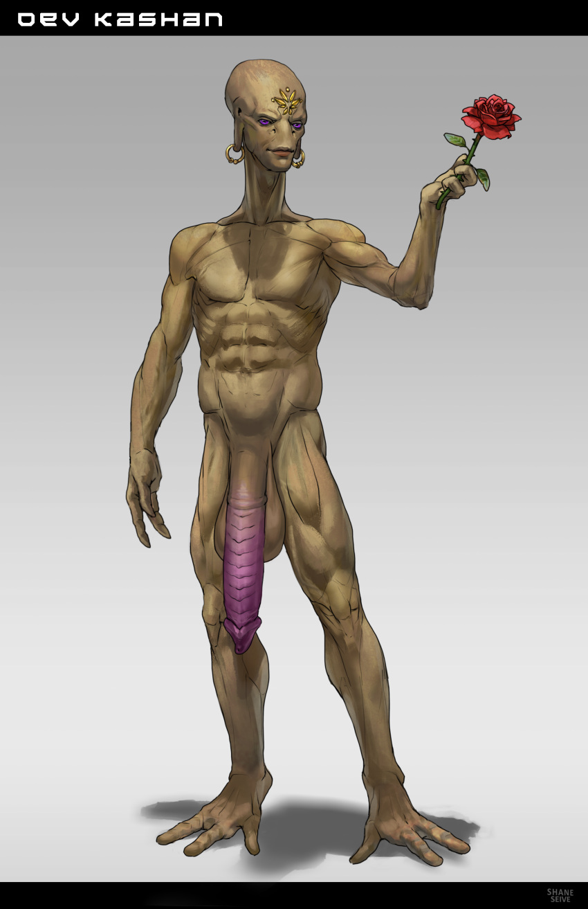 3_fingers 3_toes abs absurd_res alien balls big_balls big_penis dev_kashan ear_piercing ear_ring feet fingers flaccid flower front_view genitals grin halo_(series) hi_res horizontal_pupils huge_balls huge_penis humanoid jewelry long_neck long_penis male medial_ring microsoft muscular muscular_male pecs penis piercing plant prehensile_penis pupils purple_eyes purple_penis ring_piercing rose_(flower) saggy_balls san'shyuum science_fiction shaneinvasion smile solo standing straight_legs tall toes video_games xbox_game_studios xenophilia