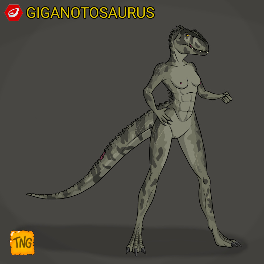 anthro bite_mark carcharodontosaurid dinosaur female giganotosaurus hi_res multiple_scars muscular muscular_female nude osteoderms reptile scalie scar solo the_nameless_guy theropod tomboy