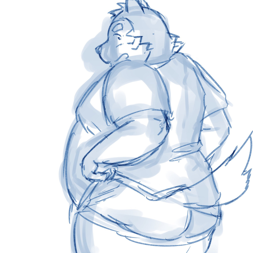 1:1 anthro big_butt blush butt canid canine canis clothing domestic_dog embarrassed eyebrows hi_res lifewonders live-a-hero looking_back male mammal mokdai sketch solo thick_eyebrows undressing video_games yaki_atsuage