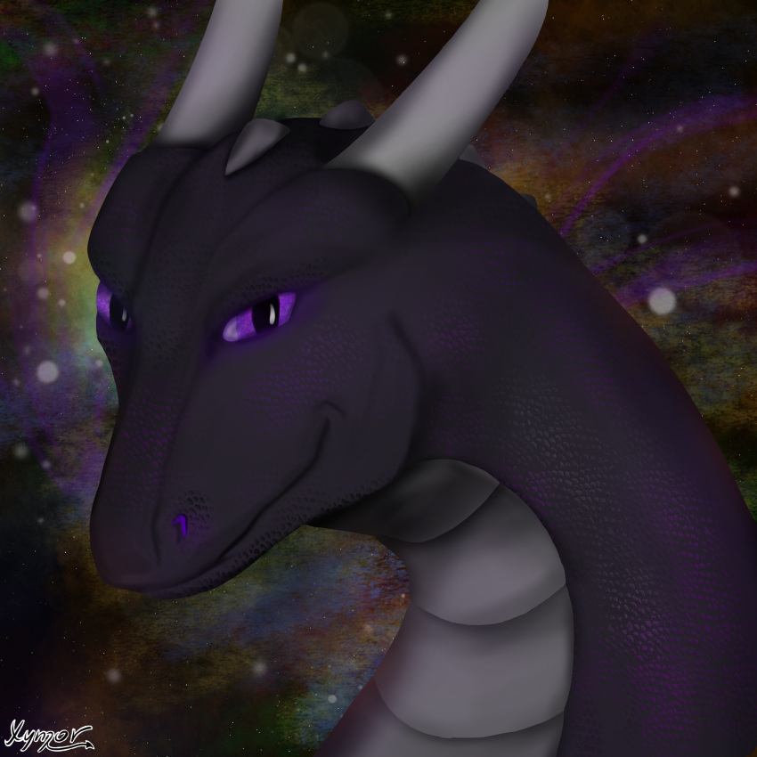 abstract_background black_body black_scales dragon ender_dragon feral headshot_portrait hi_res horn looking_at_viewer male microsoft minecraft mojang portrait purple_eyes scales shaded smile smoke_from_nose soft_shading solo video_games xbox_game_studios xymor