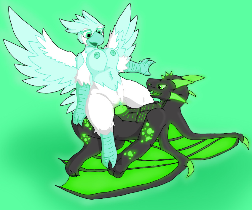 anthro avian beak bird blue_body blue_eyes blue_feathers blue_nipples blue_pussy blue_wings breasts claws digital_media_(artwork) dragon duo eduardo_(kuby_owo) erection feathered_wings feathers female female_penetrated genitals glowing glowing_eyes glowing_genitalia glowing_markings green_body green_eyes green_horn green_penis green_wings grey_body hi_res horn kuby_owo male male/female male_penetrating male_penetrating_female markings nipples nude open_mouth penetration penile penile_penetration penis penis_in_pussy pussy saanvi_(kuby_owo) scalie sex simple_background smile toe_claws vaginal vaginal_penetration white_body white_feathers wings