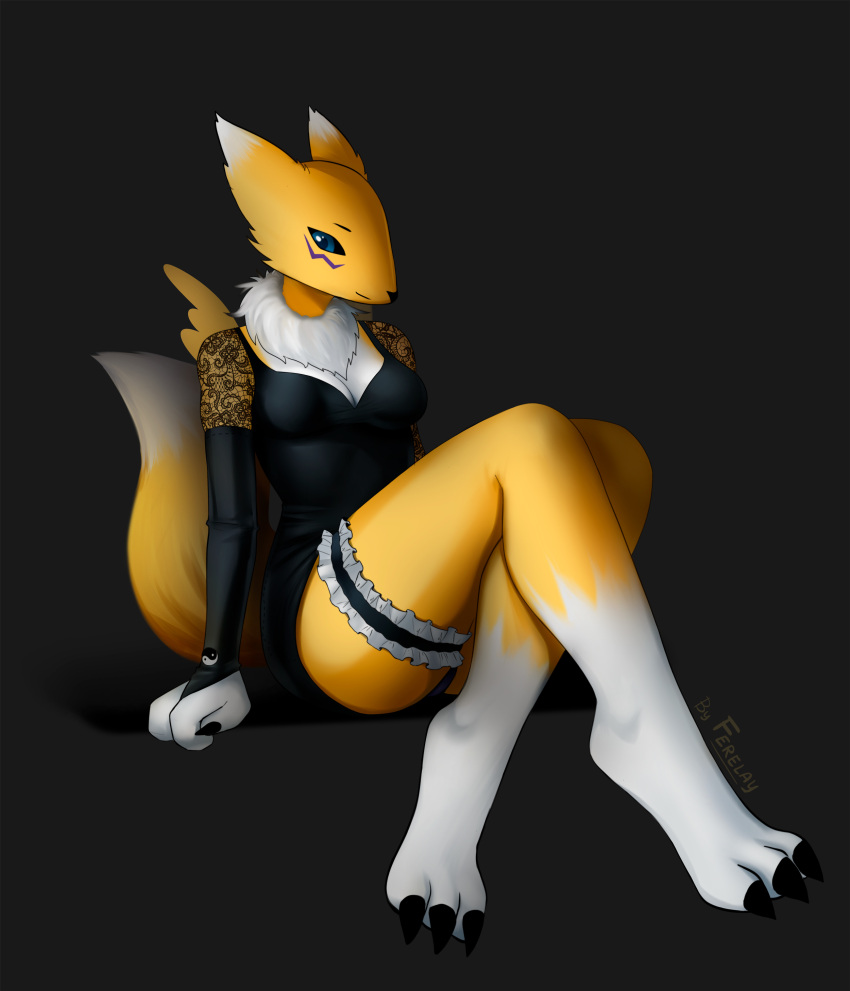 absurd_res anthro bandai_namco black canid canine digimon digimon_(species) digital_media_(artwork) elegant fan_(disambiguation) female ferelay fox hi_res invalid_tag mammal mature_(disambiguation) pin_(disambiguation) renamon risl_zxc sfw solo up