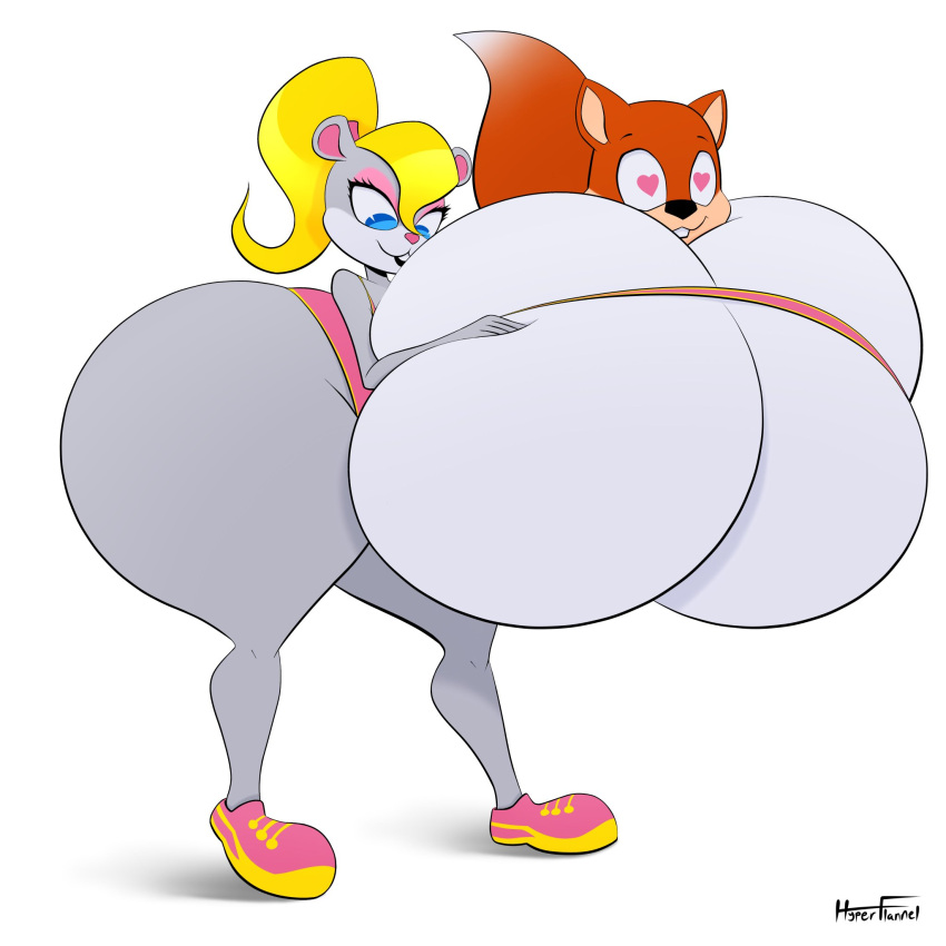 1:1 anthro berri between_breasts big_breasts breasts butt conker conker's_bad_fur_day duo female fur hi_res huge_breasts hyperflannel male male/female rareware thick_thighs video_games
