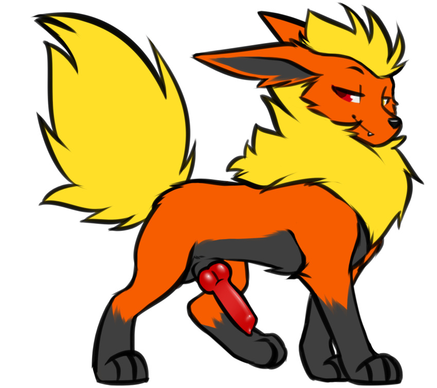 alpha_channel animal_genitalia belly black_belly black_paws eeveelution feral flareon fyre genitals hi_res male nintendo penis pok&eacute;mon pok&eacute;mon_(species) red_eyes sheath smug solo swizz_(swizzlestix) video_games