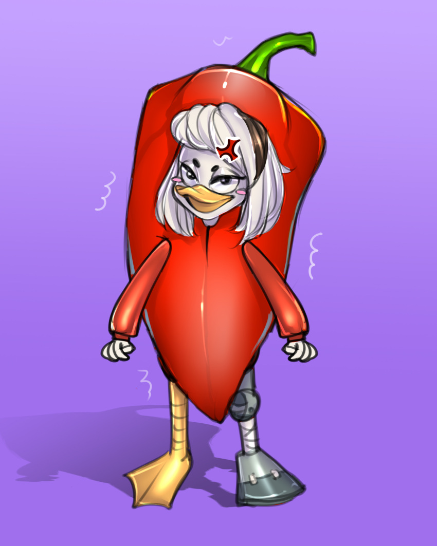 4:5 absurd_res anatid anseriform anthro avian bird chili_pepper chili_pepper_costume clothing costume della_duck duck female food food_costume fruit hi_res kigtoons matokiro pepper_(disambiguation) pepper_(fruit) pepper_costume plant solo