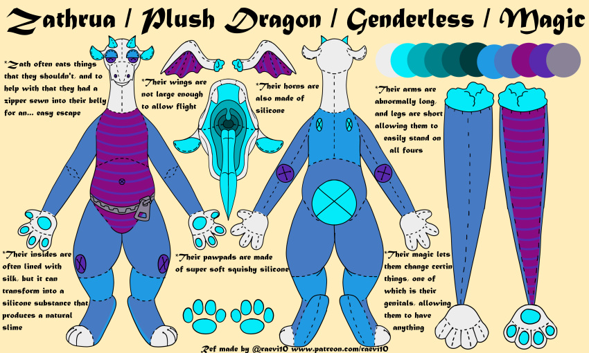 absurd_res anthro belly buttons_(fastener) dragon dragon_plushie fabric fabric_creature goop hi_res plushie plushie-like raevi10 sewing silicone slime stitch_(sewing) synthetic vore zipper
