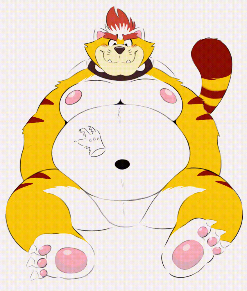 2022 2d_animation animated anthro belly big_belly big_moobs blush bowser breathing claws collar disembodied_hand eyebrows featureless_crotch feet felid feline front_view fur hair happy hi_res koopa loop male mammal mario_bros meowser moobs navel nintendo nipples nude overweight overweight_anthro overweight_male pawpads petting scalie shell short_playtime simple_background sitting smile soles solo spiked_collar spikes splashburr tail_motion tailwag teeth tuft video_games white_background