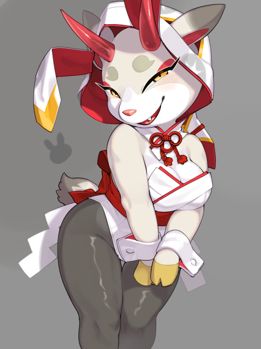 absurd_res animal_crossing anthro breasts cervid clothed clothing female fur hi_res horn kame_3 looking_at_viewer mammal nintendo shino_(animal_crossing) smile solo video_games white_body