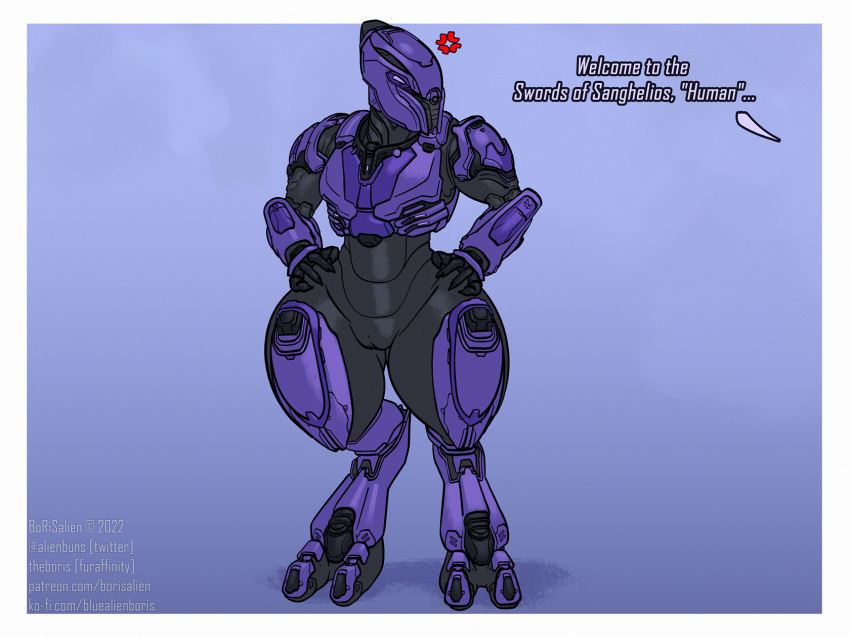 2022 2_toes after_transformation alien annoyed armor borisalien camel_toe dialogue digital_media_(artwork) english_text feet female flat_chested halo_(series) hi_res huge_hips huge_thighs microsoft sangheili solo text thick_thighs toes video_games wide_hips xbox_game_studios