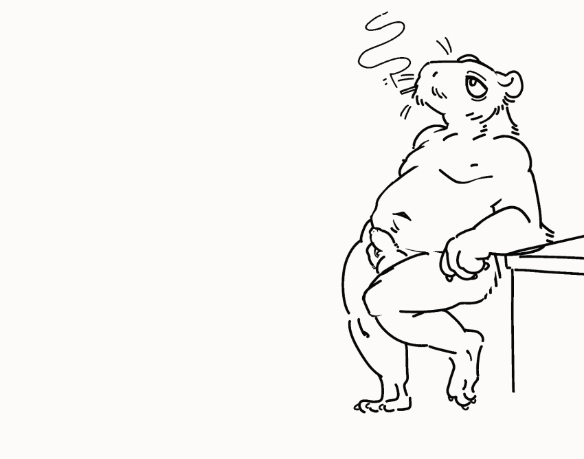 animated anonymous_artist anthro arm_support balls blinking blush bodily_fluids capybara casual_urination caviid chin_tuft cigarette claws counter elbow_tuft eyes_closed facial_hair facial_tuft foreskin genital_fluids genitals half-closed_eyes hi_res leaning leaning_on_elbow leaning_on_object male mammal monochrome moobs mustache narrowed_eyes navel nipples overweight peeing penis puddle rodent simple_background small_penis smoke smoking solo solo_focus tailless tapping_foot throbbing_penis urine urine_on_belly urine_on_ground urine_pool urine_stain urine_stream watersports whiskers wide_eyed