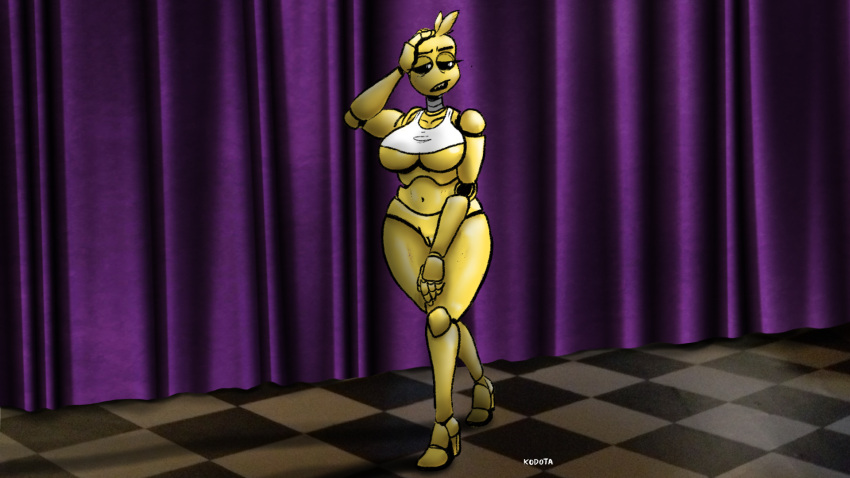 anthro big_breasts breasts chica_(fnaf) female five_nights_at_freddy's five_nights_at_freddy's_2 genitals hi_res huge_breasts kodota pussy scottgames solo solo_focus thick_thighs toy_chica_(fnaf) video_games