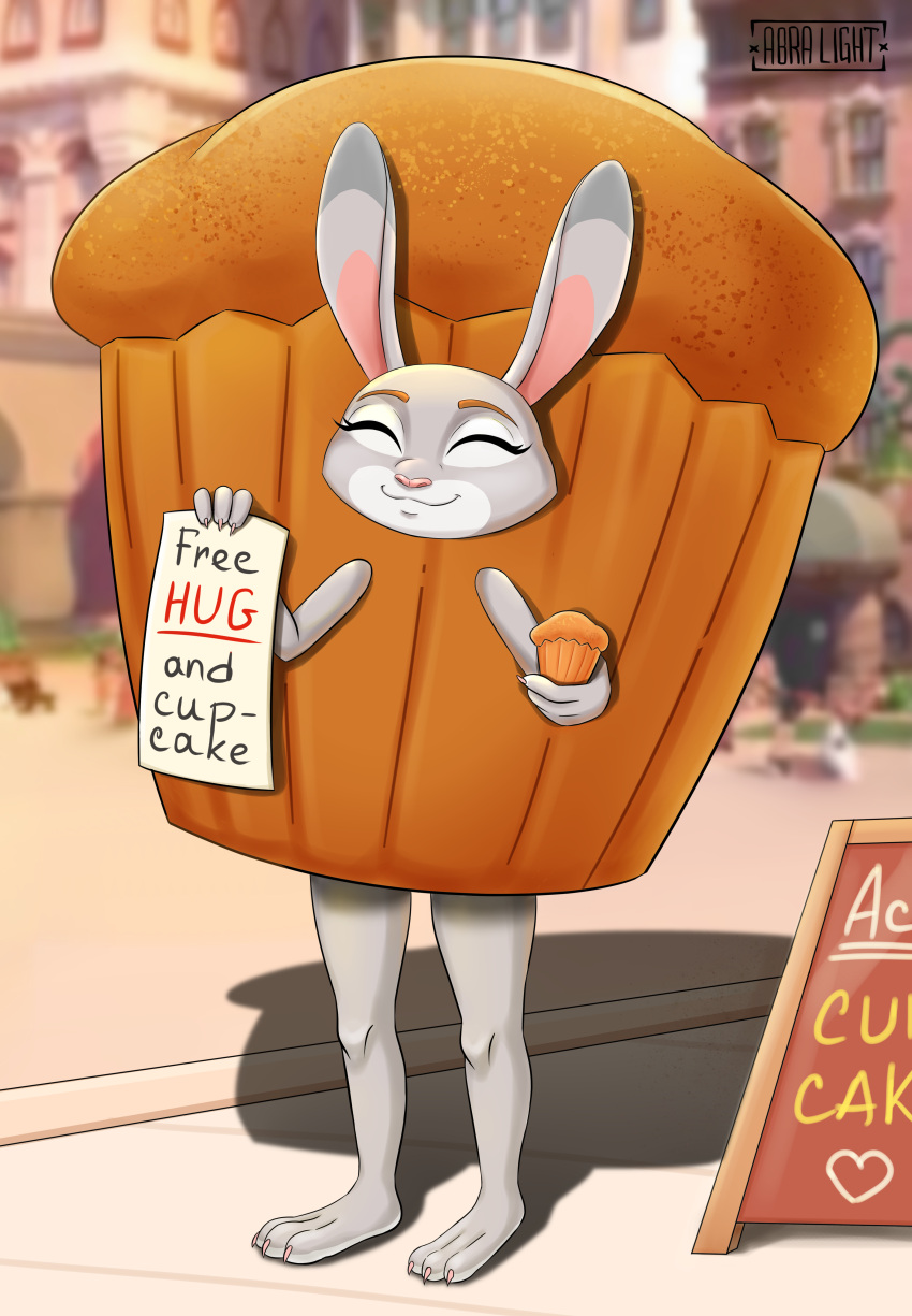 abralight absurd_res alastorrekfast anthro clothing costume cupcake cupcake_costume disney female food food_costume hi_res judy_hopps kigtoons lagomorph leporid mammal rabbit solo zootopia