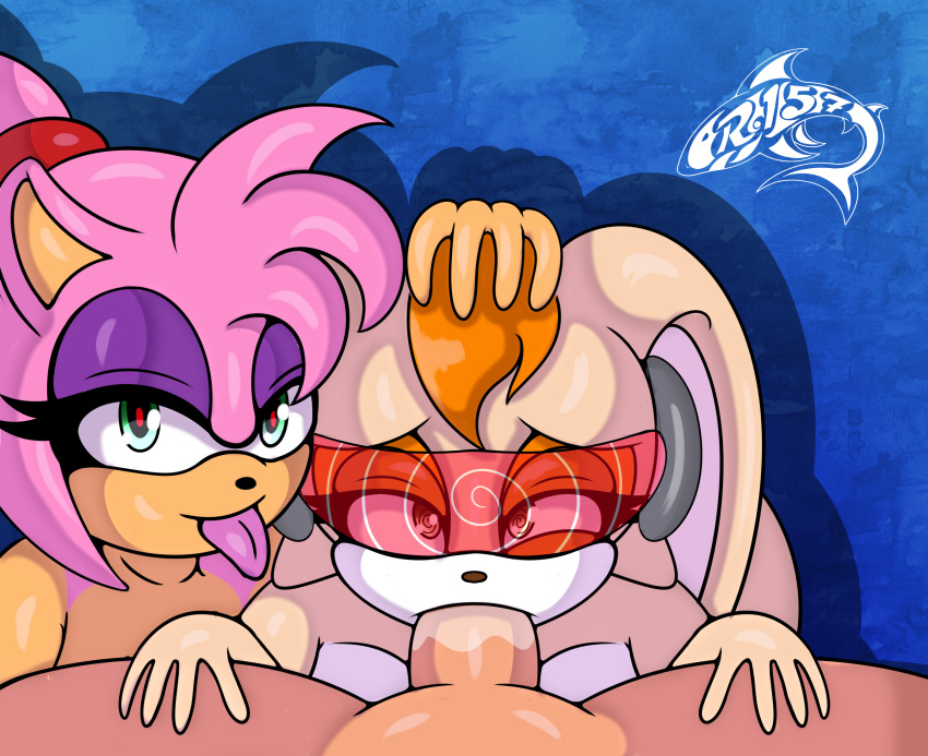 amy_rose anthro bodily_fluids countershading cream_the_rabbit drooling eulipotyphlan faceless_character faceless_male fellatio female first_person_view group hand_on_another's_head hedgehog hi_res human human_on_anthro hypnosis interspecies lagomorph leporid looking_at_viewer male male/female male_pov mammal mind_control nude oral penile rabbit renegade-157 saliva sega sex sonic_the_hedgehog_(series) tongue tongue_out trio visor