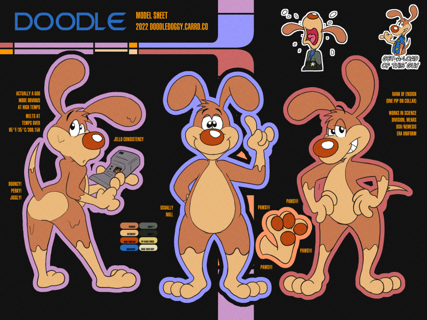 absurd_res anthro beagle bodily_fluids canid canine canis crying domestic_dog doodle_(doodledoggy) doodledoggy goo_creature gooey grin hi_res hunting_dog male mammal model_sheet multiple_poses nude pawpads paws pose scent_hound smile solo stickers tears teeth toonkind