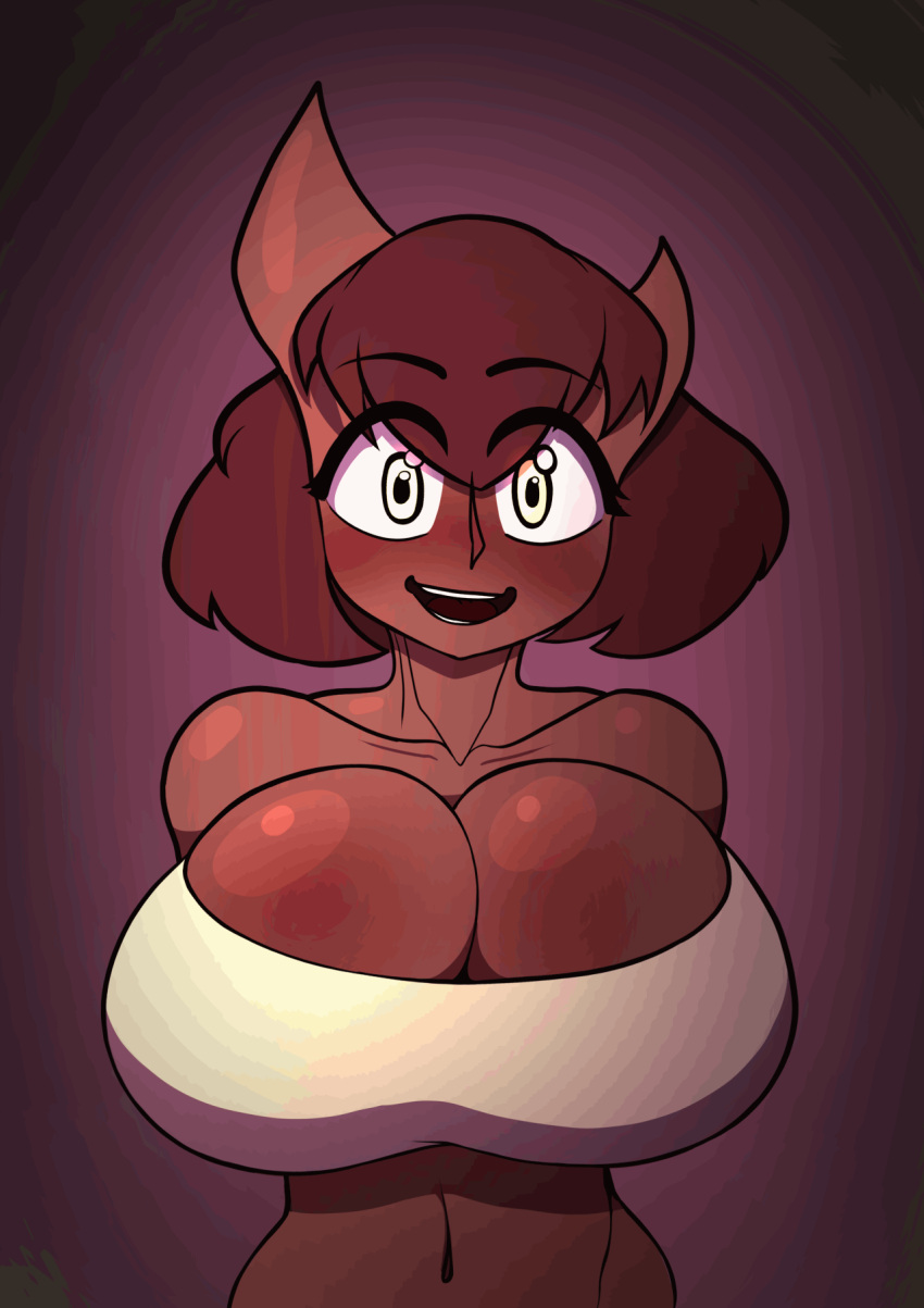 2021 animated big_breasts bodily_fluids bouncing_breasts breasts breath d'mara darkynsfw female hi_res horn horned_humanoid humanoid navel open_mouth solo sweat yellow_eyes