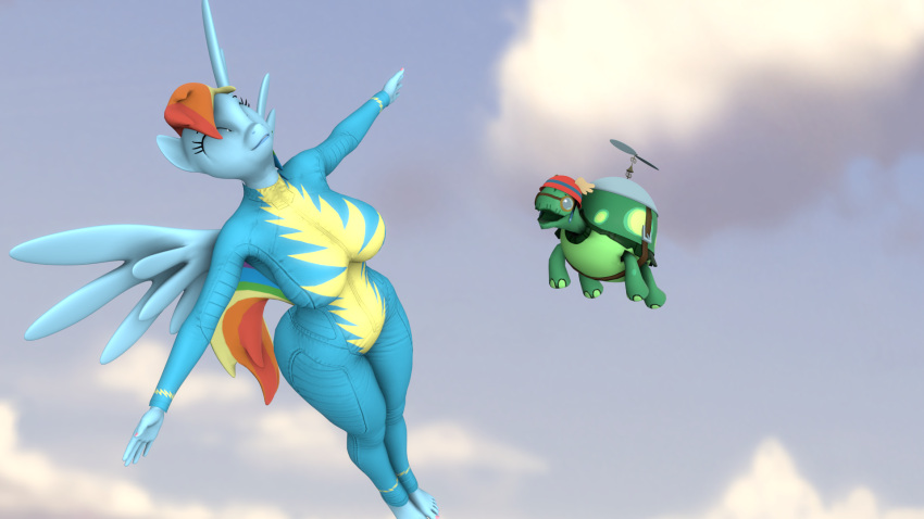 3d_(artwork) anthro big_breasts big_butt breasts butt digital_media_(artwork) duo equid equine female feral flying friendship_is_magic hi_res male mammal my_little_pony pegasus rainbow_dash_(mlp) reptile scalie skippyarts source_filmmaker tank_(mlp) thick_thighs tortoise turtle wings