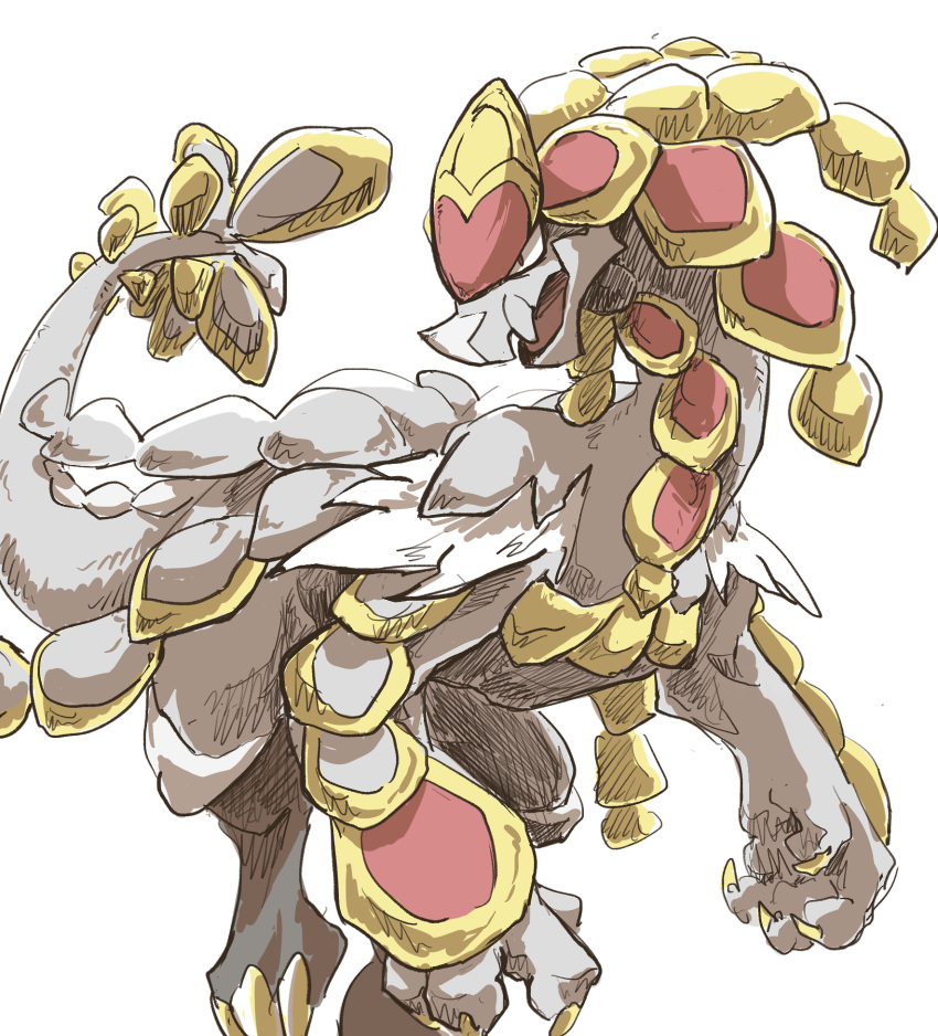 armor claws dinosaur dragon dragon_claw dragon_tail highres jaw kommo-o monster no_humans open_mouth pokemon pokemon_(creature) pokemon_(game) pokemon_sm reptile scale_armor scales standing tail waggy