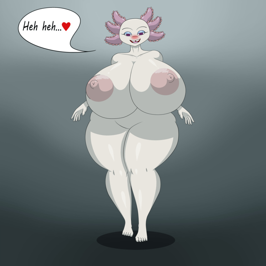 &lt;3 ... amphibian anthro areola axolotl bedroom_eyes big_breasts blush breasts english_text featureless_crotch female hi_res huge_breasts looking_at_viewer marshall123x_(artist) mole_salamander narrowed_eyes nipples nude open_mouth pink_areola pink_nipples red_eyes salamander_(amphibian) seductive solo speech_bubble tammy_giles_(tvc) text the_vermander_curse thick_thighs tooth_gap white_body wide_hips zed_technician_games