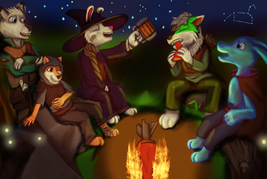 anthro bonfire canid canine canis comemoration domestic_cat dungeons_and_dragons felid feline felis group hasbro hi_res hybrid lagomorph leporid male mammal outside party rabbit rodent rpg_(disambiguation) sciurid slime_dragon theslimedragon wizards_of_the_coast wolf