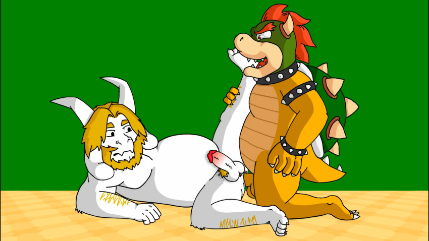 4_fingers anthro asgore_dreemurr beard belly belly_scales blonde_hair boss_monster bovid bowser bracelet butt caprine claws duo ears_down edukart21 eyebrows facial_hair fangs father feet fingers fur genitals goat hair hand_on_leg horn humanoid jewelry koopa male male/male male_penetrating mammal mario_bros mouth_closed muscular necklace nintendo open_mouth parent penetration penis pivoted_ears pubes red_eyes red_hair scales scalie shell undertale undertale_(series) video_games white_body yellow_body yellow_fur yellow_scales