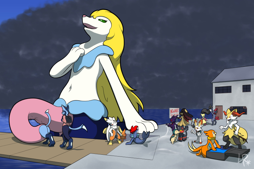absurd_res ambiguous_gender anthro avian blonde_hair boarding bodily_fluids braixen buizel canid canine clothed clothed/nude clothing cock_bulge cock_vore cum cum_on_ground dock drawing_straws fan_character felid feline feral fox frazone genital_fluids genitals girly green_eyes gremlin grisouille group hair hi_res hybrid lagomorph lineup litten littlerover long_hair lucario macro male male_pred mammal marine mawile mienfoo mustelid navel nickit nintendo nude outside penile penis pinniped pok&eacute;mon pok&eacute;mon_(species) popplio prehensile_penis primarina quilava sableye scorbunny seaside shiny_pok&eacute;mon shiny_primarina sign sirfetch'd sneasel storm suitcase video_games vore waiting