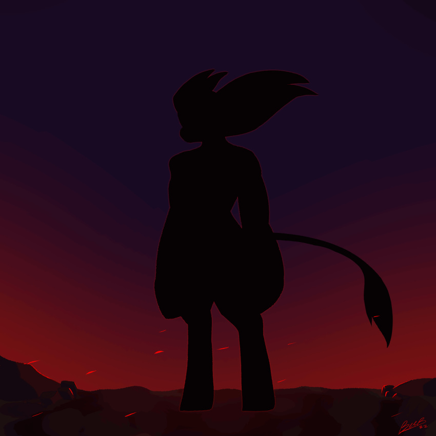 ambiguous_gender animated anthro beebreal black_body digitigrade embers glowing guardian_spirit hi_res rear_view silhouette solo velvet(beebreal) wavy_tail